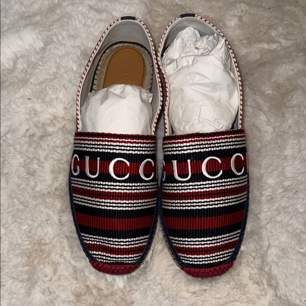 Gucci Red and Black Striped Loafers